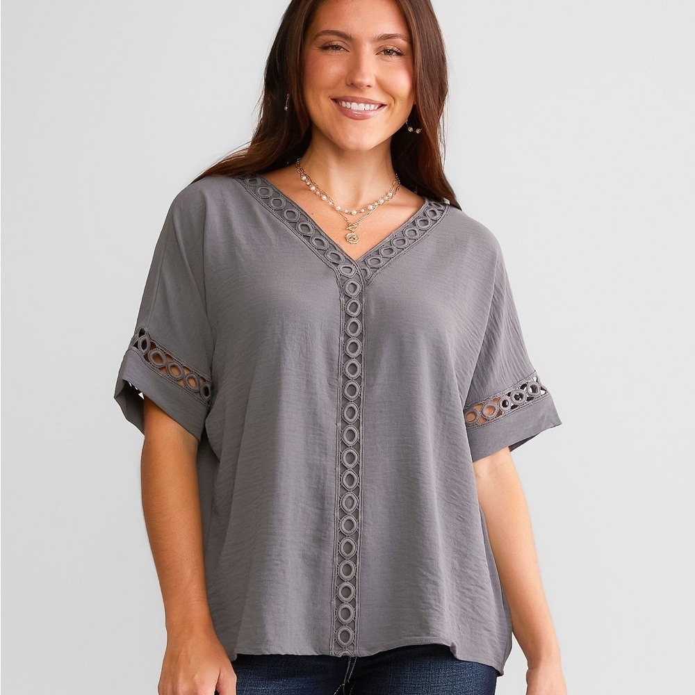 Daytrip Castlerock Crochet Inlet V-Neck Blouse